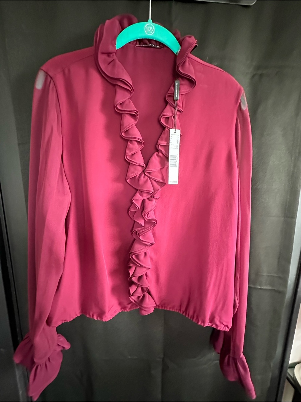Elie Tahari Ruffled V-Neck Blouse in Winterberry